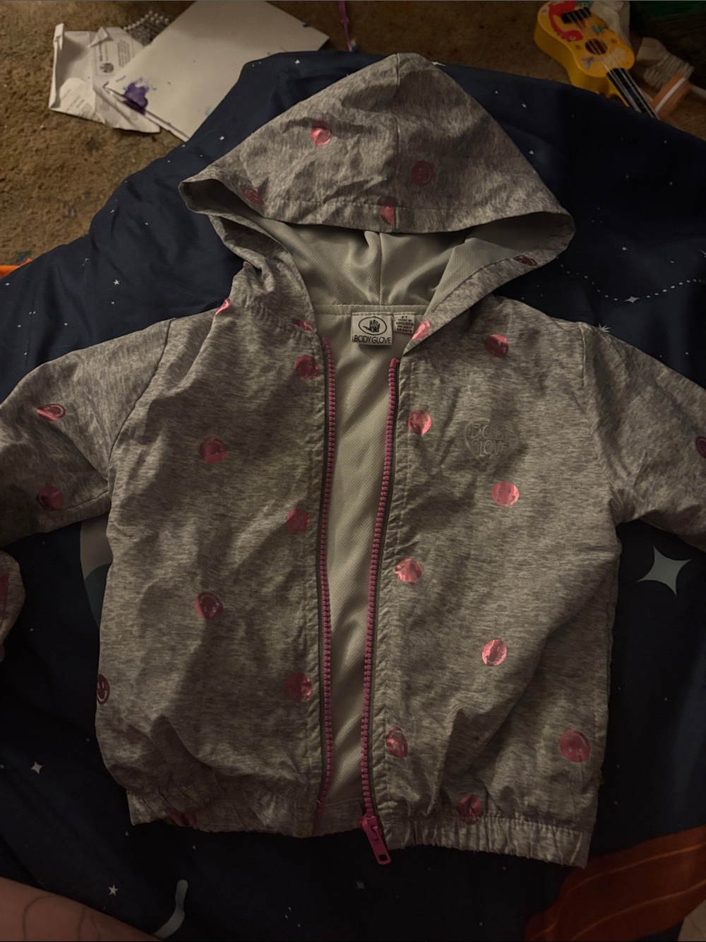 Body Glove Gray Hooded Jacket with Pink Metallic Dots